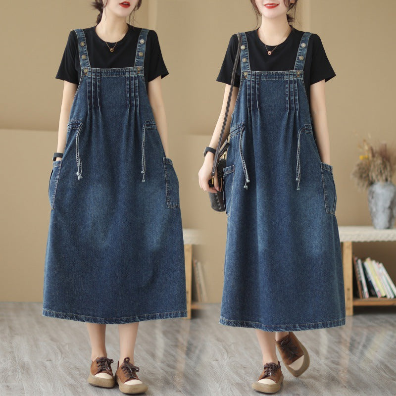 New Live Shot Denim Loose Fitting Korean Version Mid Length Dress For Women