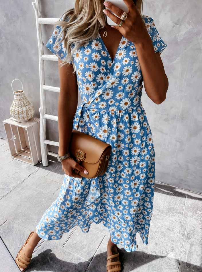 Fashion V-Neck Elastic Waist Slimming Dress