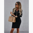 Fashion Ladies Long Sleeve Round Neck Buttoned Dress Alpscommerce
