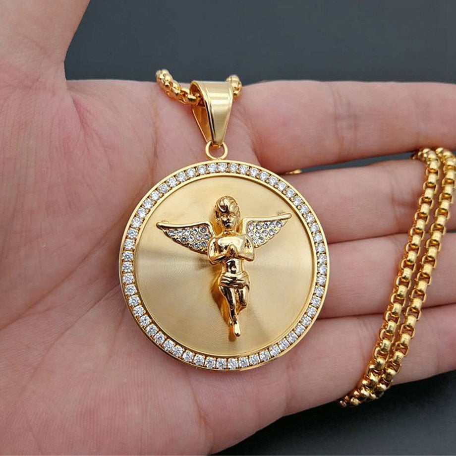 Micro-set zircon angel pendant necklace