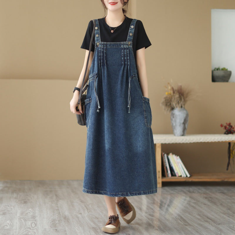 New Live Shot Denim Loose Fitting Korean Version Mid Length Dress For Women