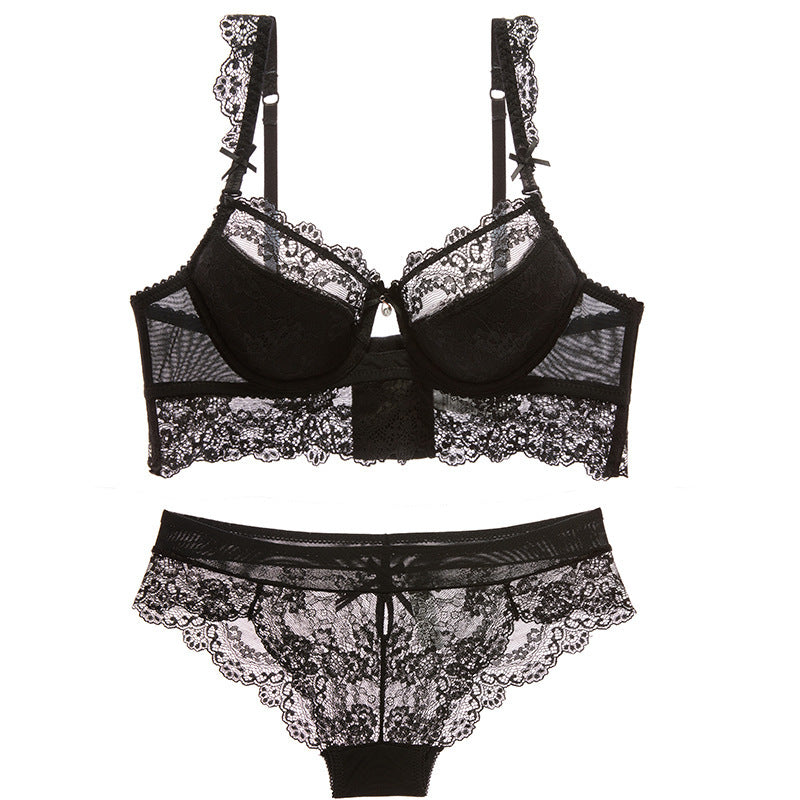 Women Bra Set Ultra-thin Red Black Lace Bras Underwear