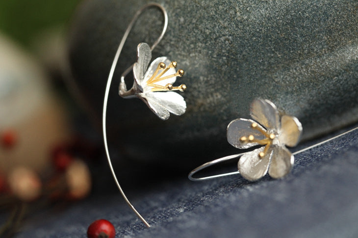 Flower Tassel Long Earrings S925 Sterling Silver Earrings