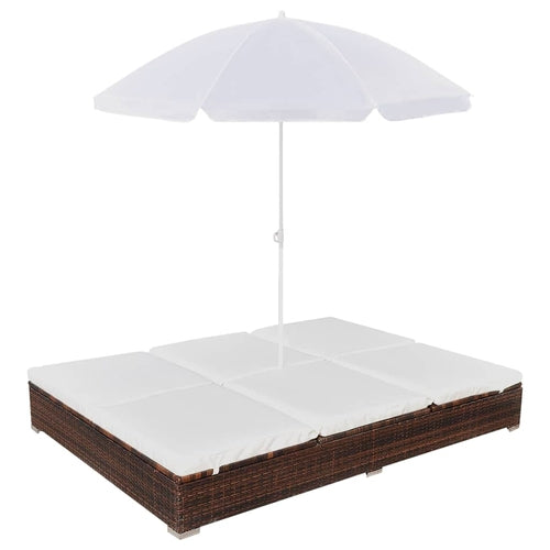 Outdoor Lounge Bed with Umbrella Poly Rattan Gray