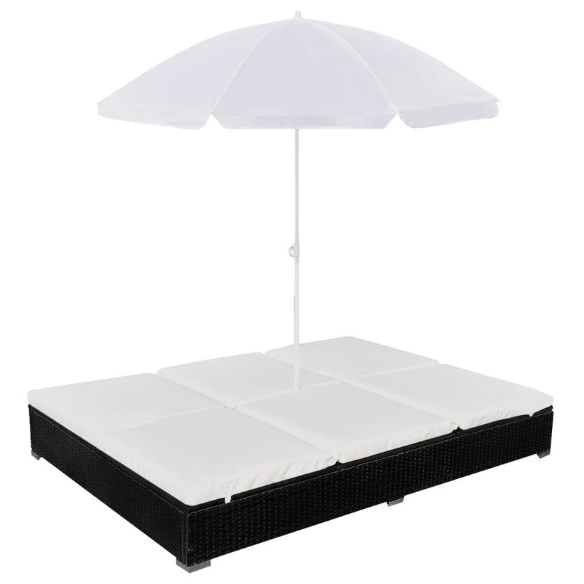 Outdoor Lounge Bed with Umbrella Poly Rattan Gray