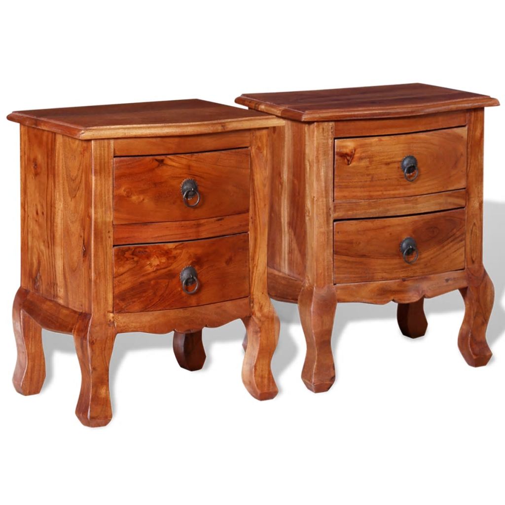 Nightstand with Drawers Solid Acacia Wood