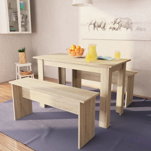 Dining Table and Benches 3 Pieces Chipboard White