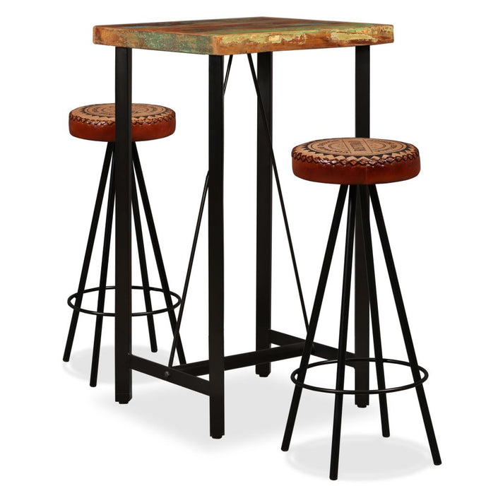 Bar Set 9 Pieces Solid Reclaimed Wood, Genuine Leather & Canvas
