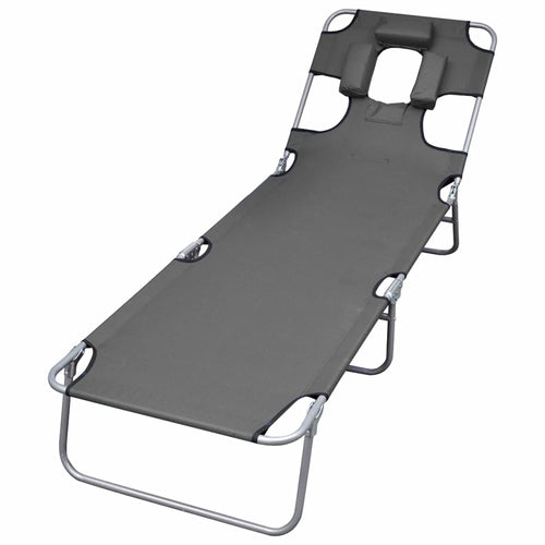 Foldable Sunlounger with Head Cushion Adjustable Backrest Gray
