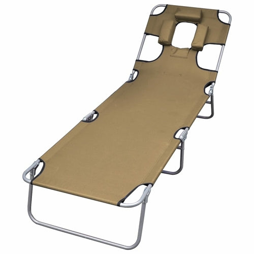 Foldable Sunlounger with Head Cushion Adjustable Backrest Gray