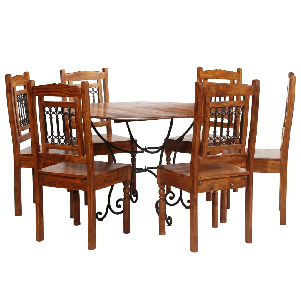 Dining Table Set 5 Piece Solid Acacia Wood with Sheesham Finish