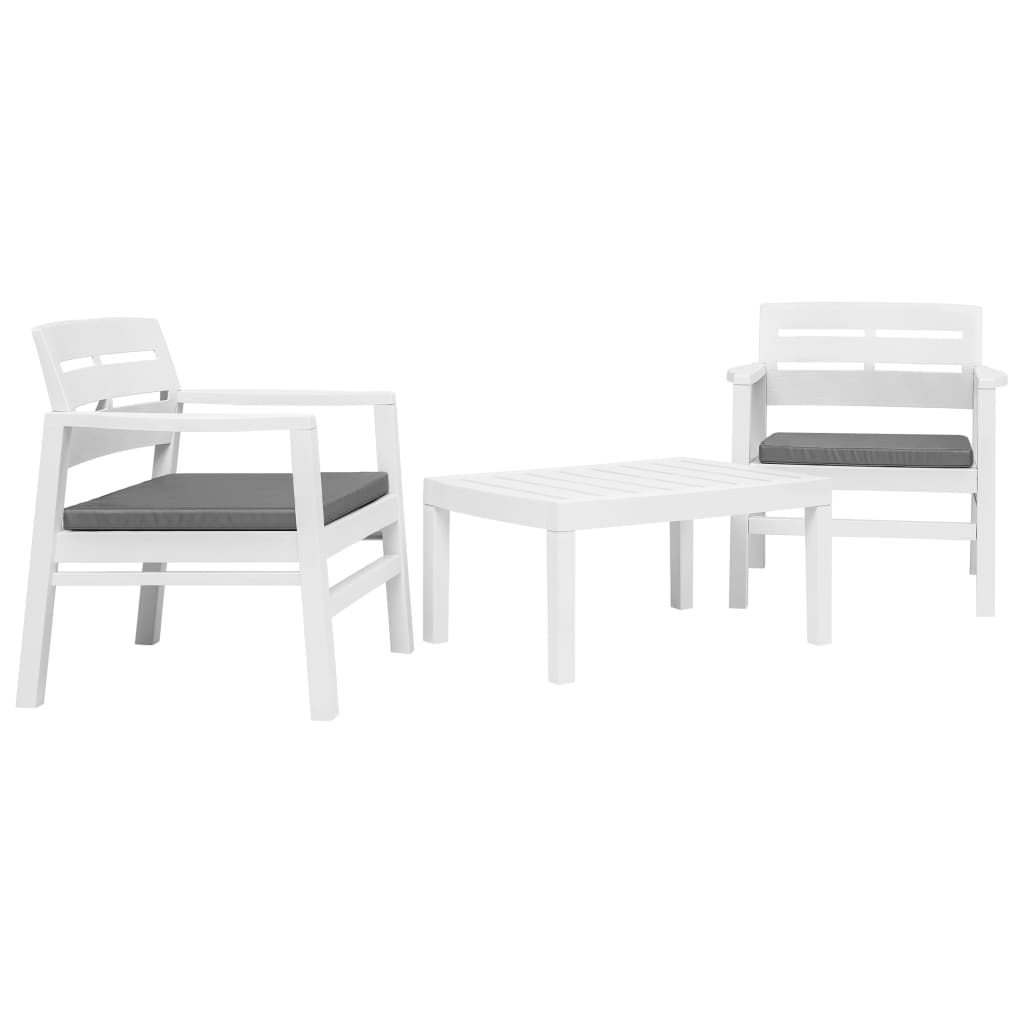 3 Piece Garden Lounge Set Plastic White