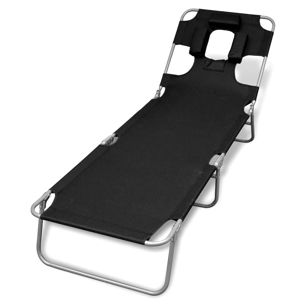 Foldable Sunlounger with Head Cushion Adjustable Backrest Gray