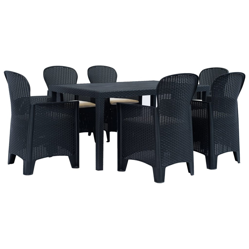 9 Piece Outdoor Dining Set Plastic Brown Rattan Look