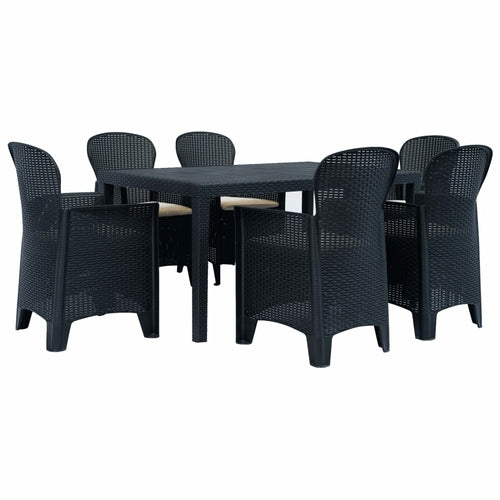 9 Piece Outdoor Dining Set Plastic Brown Rattan Look