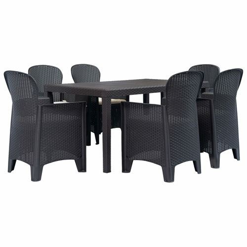9 Piece Outdoor Dining Set Plastic Brown Rattan Look