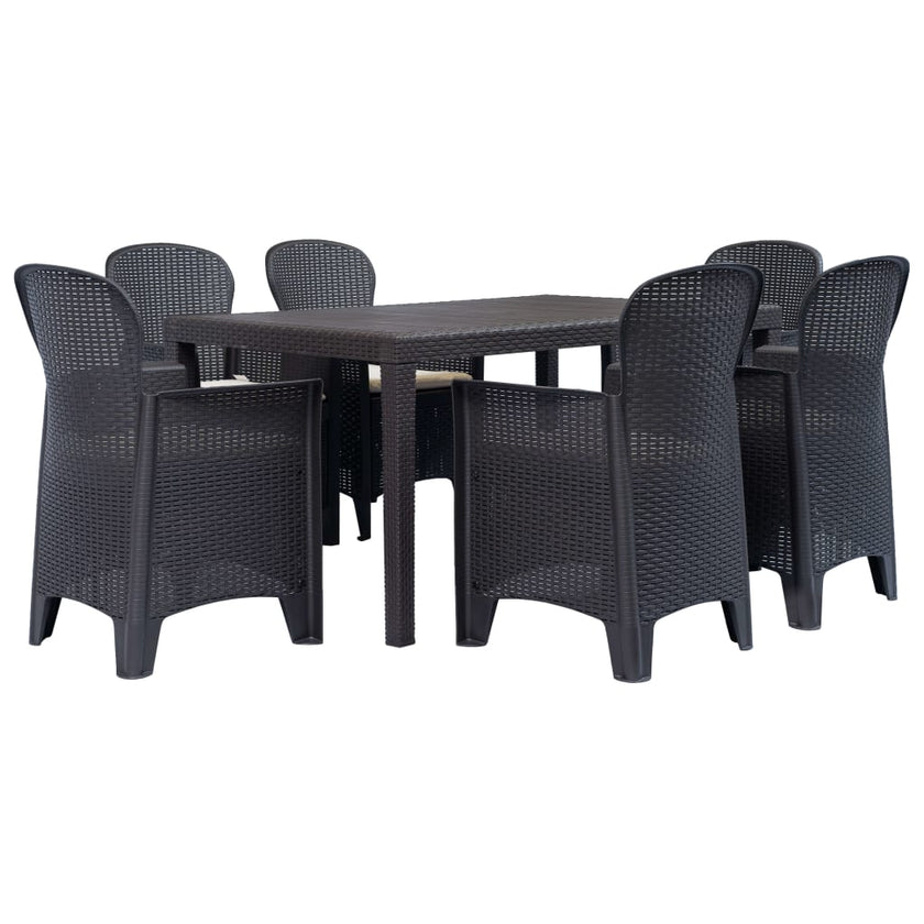 9 Piece Outdoor Dining Set Plastic Brown Rattan Look