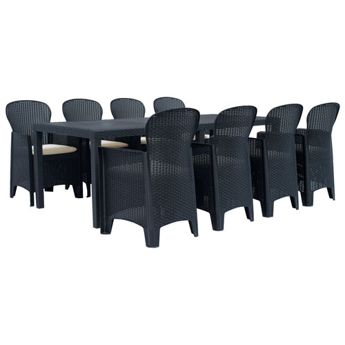 9 Piece Outdoor Dining Set Plastic Brown Rattan Look