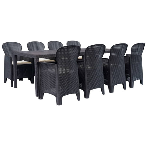 9 Piece Outdoor Dining Set Plastic Brown Rattan Look