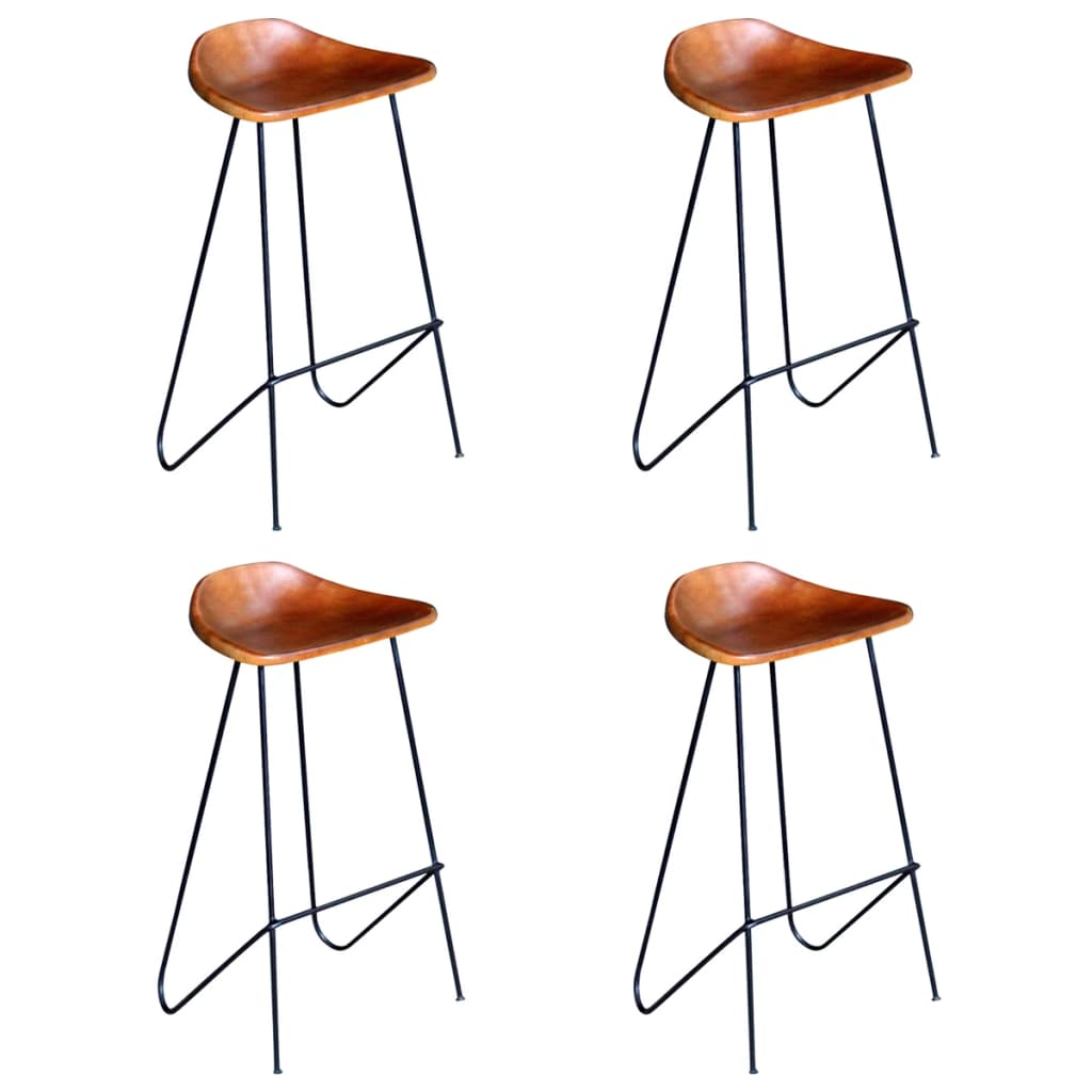Bar Stools 4 pcs Brown Real Leather