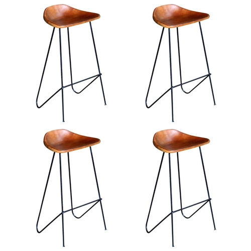 Bar Stools 4 pcs Brown Real Leather