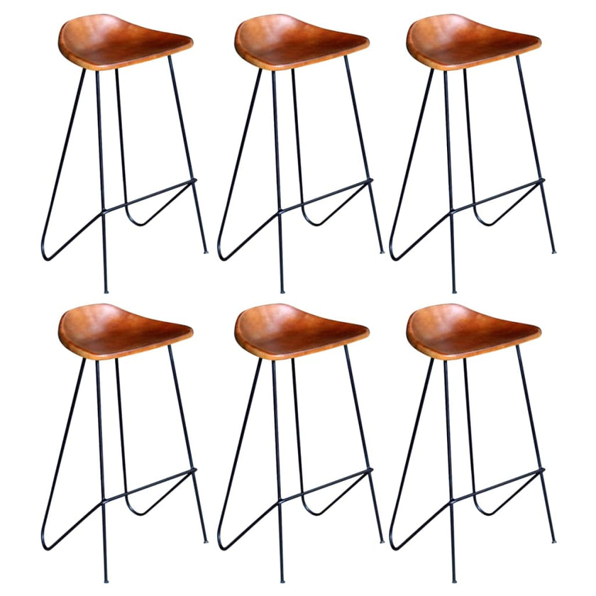 Bar Stools 4 pcs Brown Real Leather