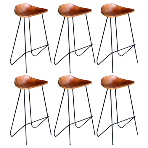 Bar Stools 4 pcs Brown Real Leather