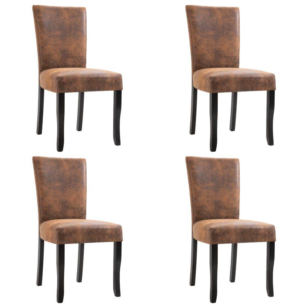 Dining Chairs 4 pcs Brown Faux Suede Leather
