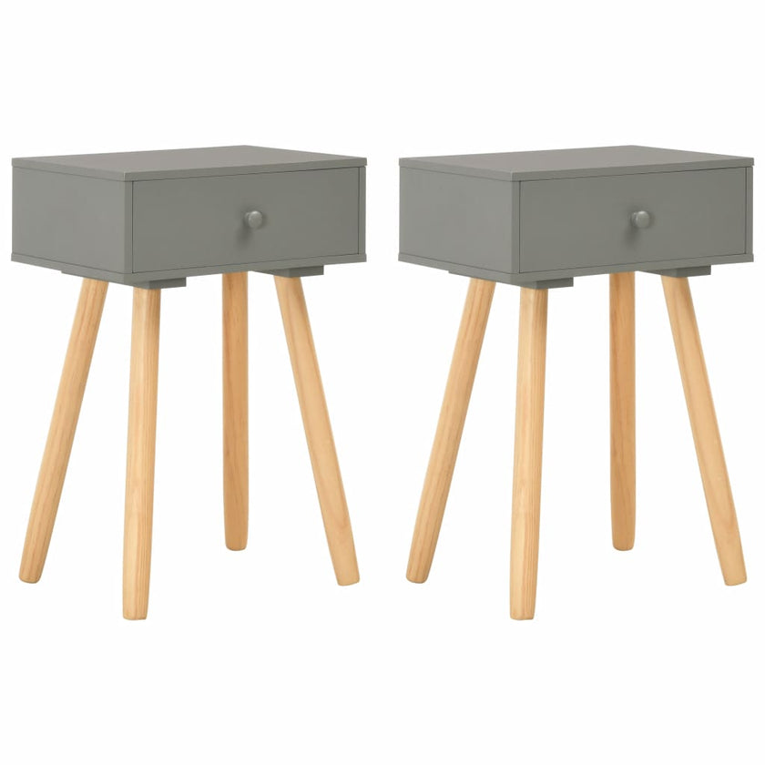 Bedside Tables 2 pcs Gray Solid Pinewood