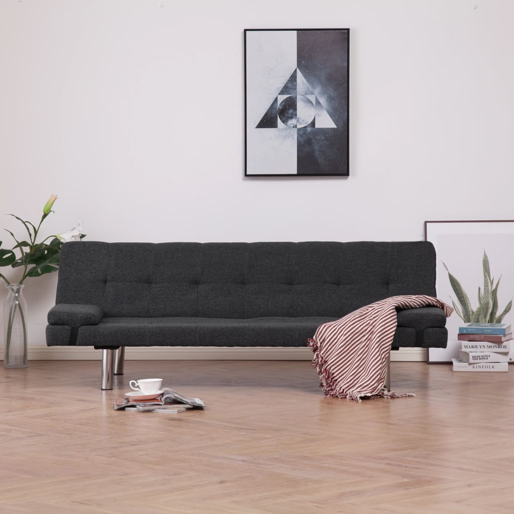 Sofa Bed with Two Pillows Gray Faux Leather