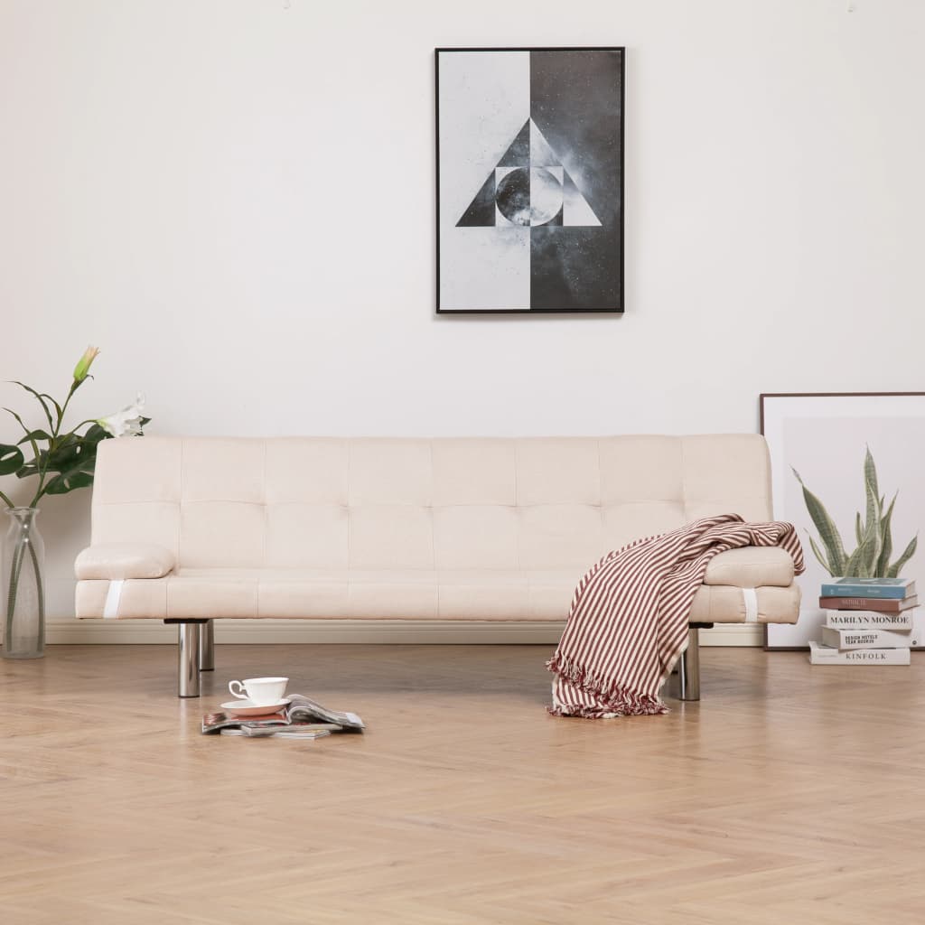 Sofa Bed with Two Pillows Gray Faux Leather