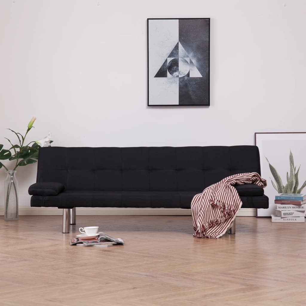 Sofa Bed with Two Pillows Gray Faux Leather
