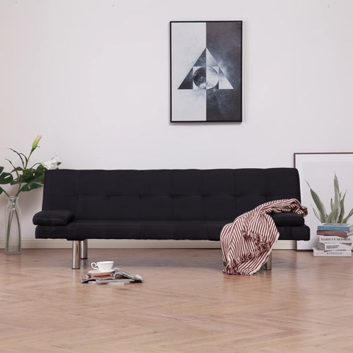 Sofa Bed with Two Pillows Gray Faux Leather
