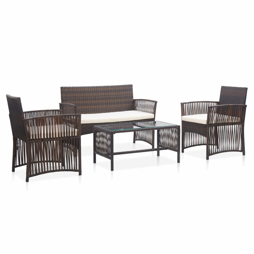4 Piece Garden Lounge Set with Cushion Poly Rattan Black