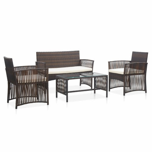4 Piece Garden Lounge Set with Cushion Poly Rattan Black