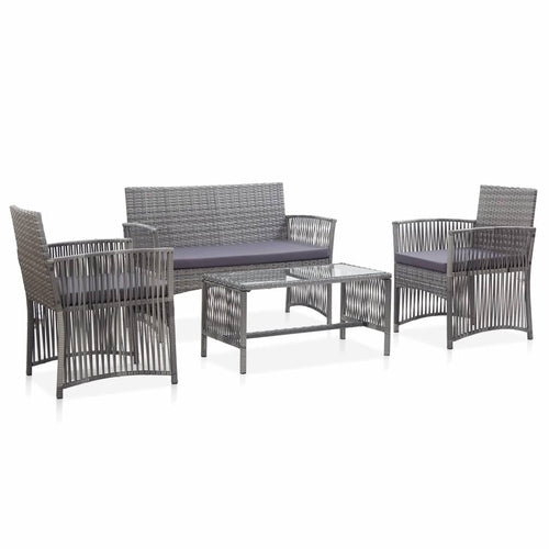 4 Piece Garden Lounge Set with Cushion Poly Rattan Black