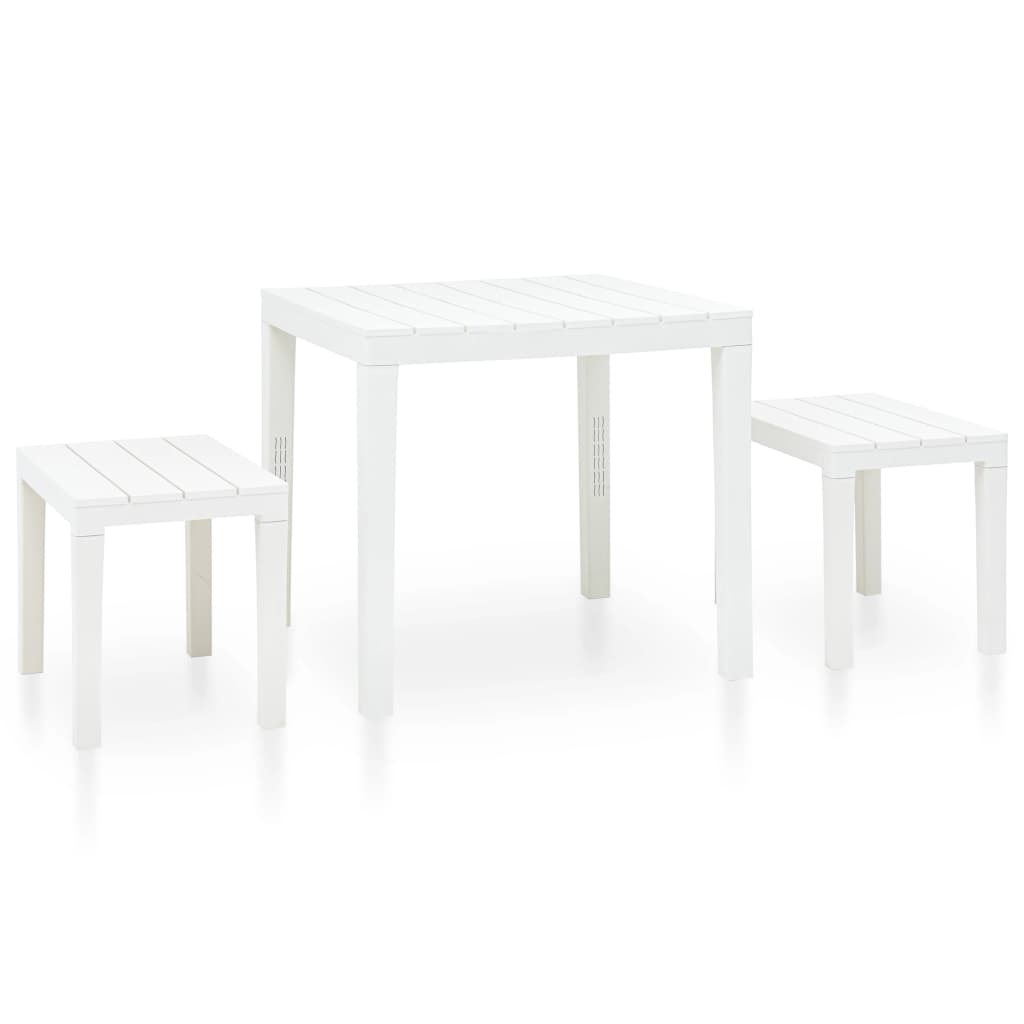 Garden Table with 2 Benches Plastic White