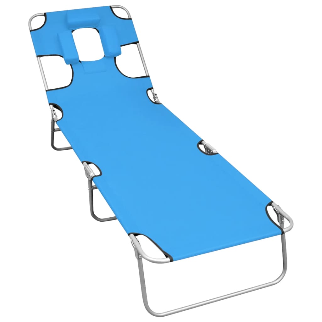 Foldable Sunlounger with Head Cushion Adjustable Backrest Gray