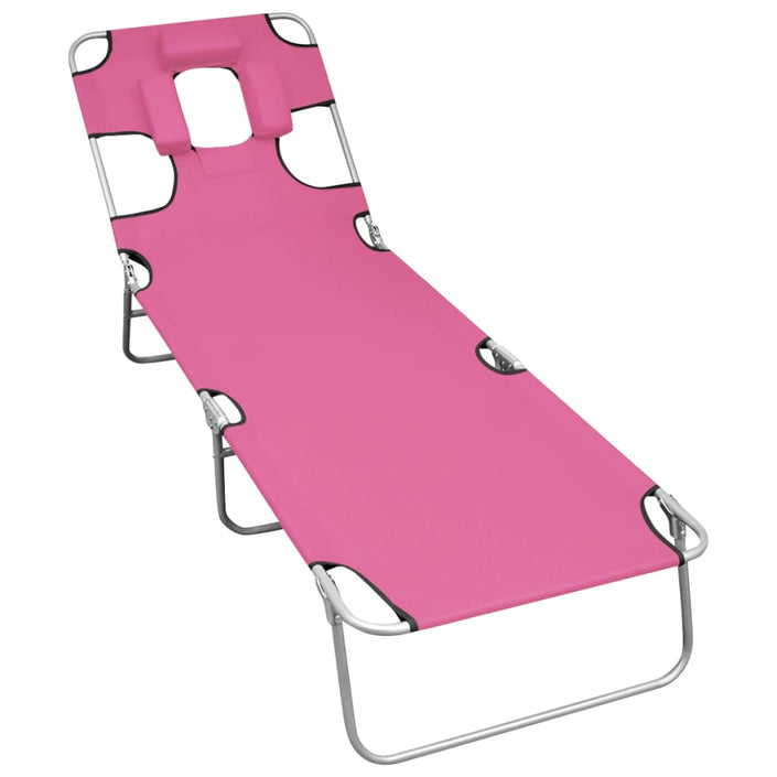 Foldable Sunlounger with Head Cushion Adjustable Backrest Gray