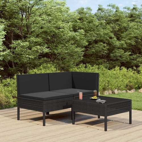 3 Piece Garden Lounge Set with Cushions Poly Rattan Brown