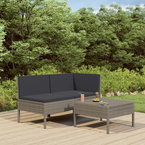 3 Piece Garden Lounge Set with Cushions Poly Rattan Brown