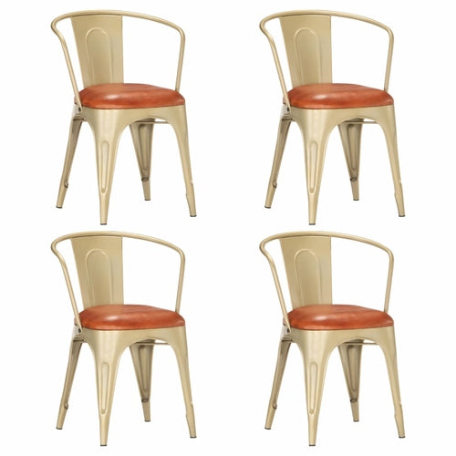 Dining Chairs 4 pcs Brown Real Leather