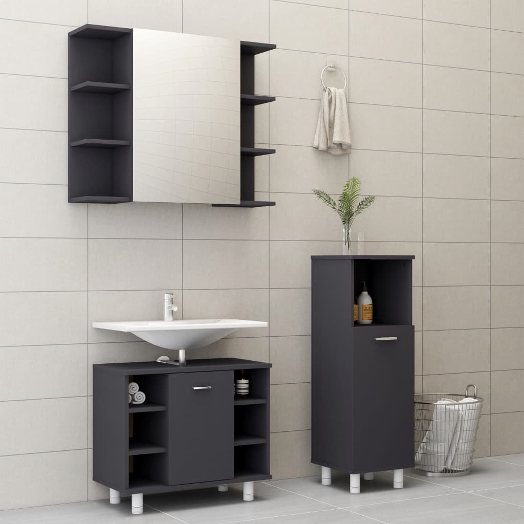 3 Piece Bathroom Furniture Set White Chipboard