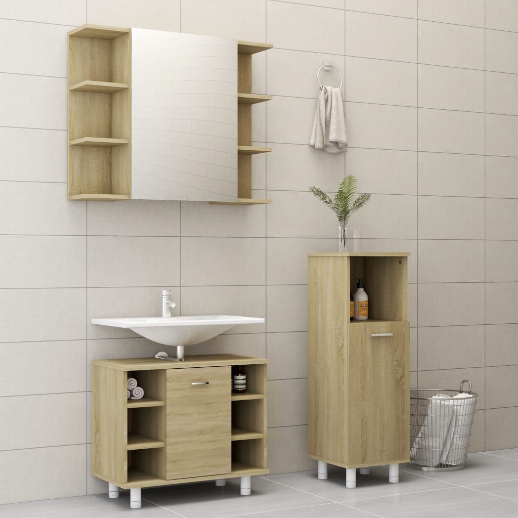 3 Piece Bathroom Furniture Set White Chipboard