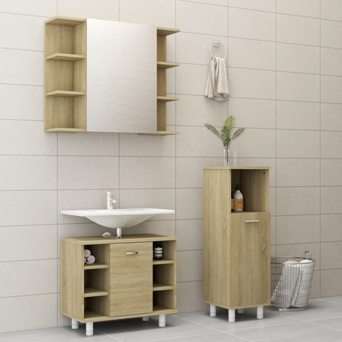 3 Piece Bathroom Furniture Set White Chipboard
