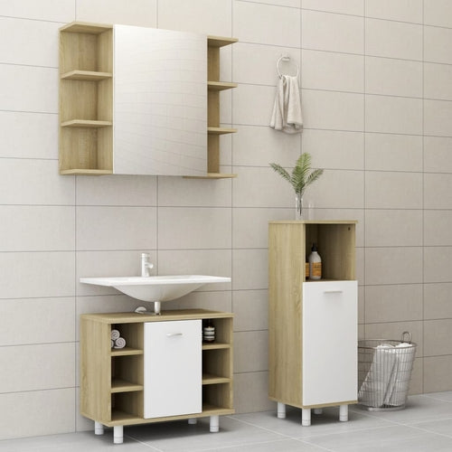 3 Piece Bathroom Furniture Set White Chipboard