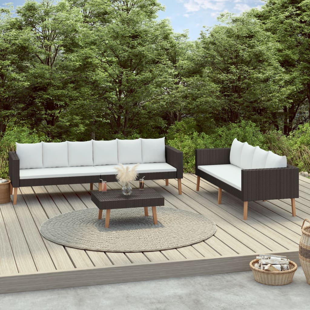 3 Piece Garden Lounge Set with Cushions Poly Rattan Black