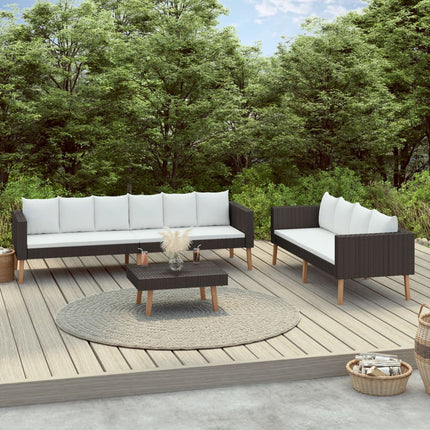 3 Piece Garden Lounge Set with Cushions Poly Rattan Black