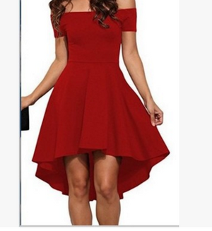 One shoulder short sleeve and large swallowtail skirt