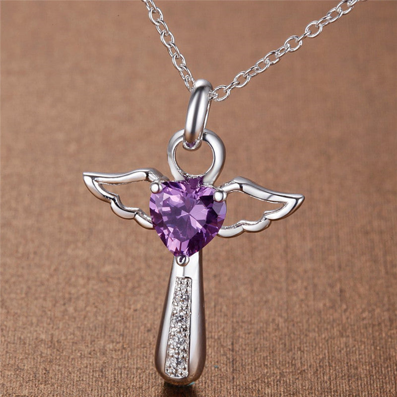 Purple zircon crystal pendant necklace